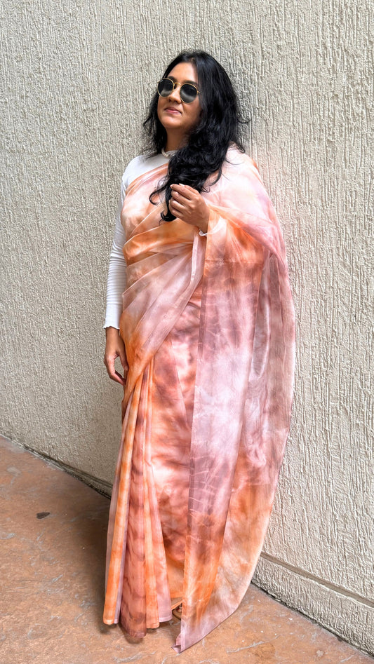 Sunset in a dark cloud  - Banna's signature organza saree