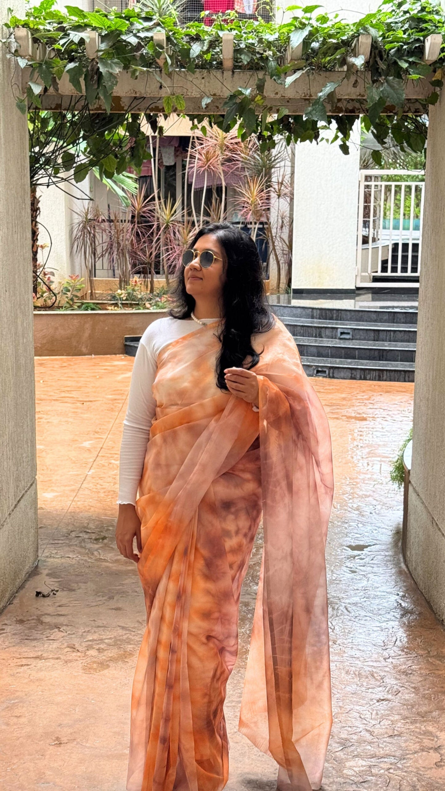 Sunset in a dark cloud  - Banna's signature organza saree