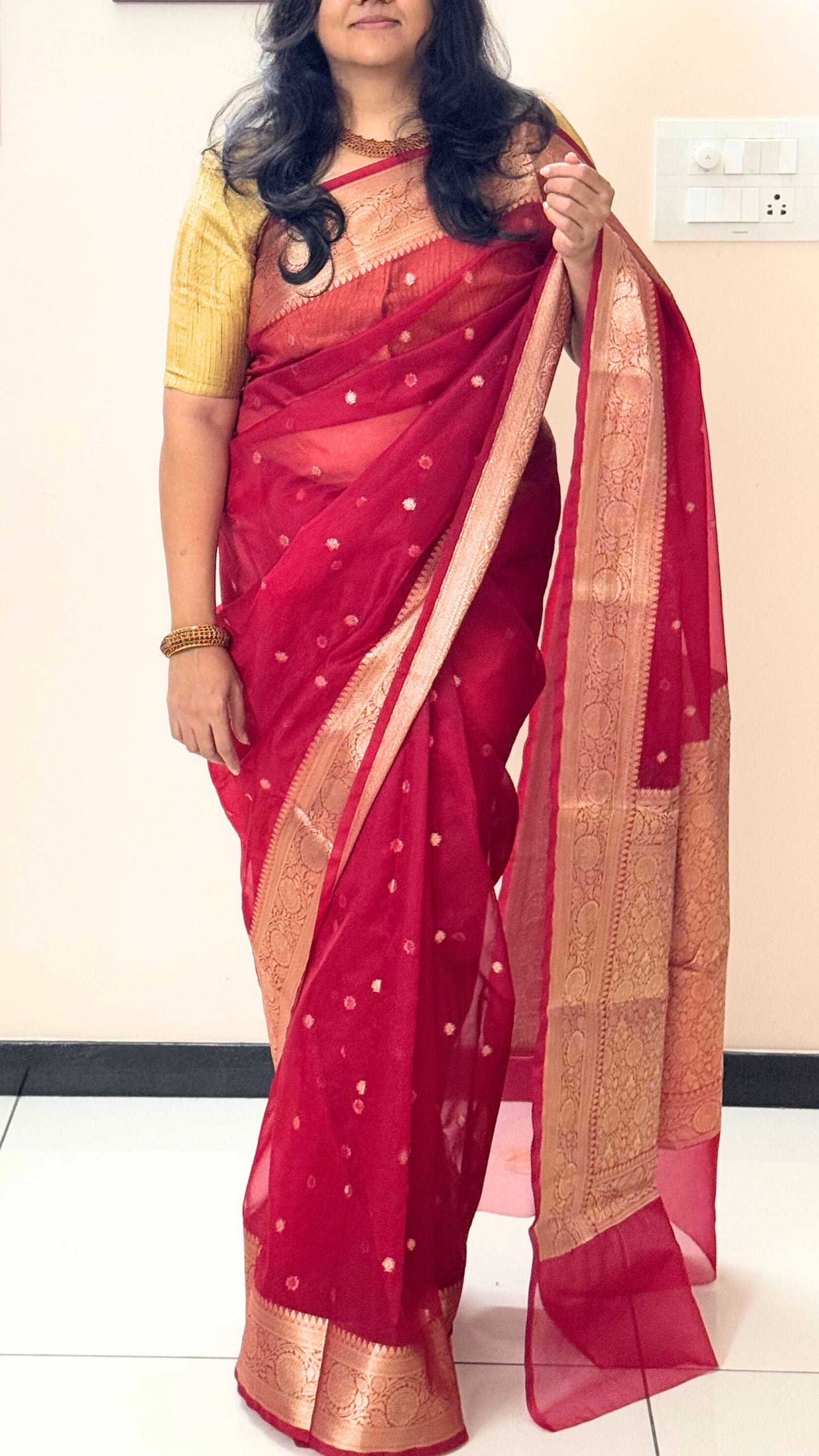 Traditional Banarasi Weaving in Organza - Maroon