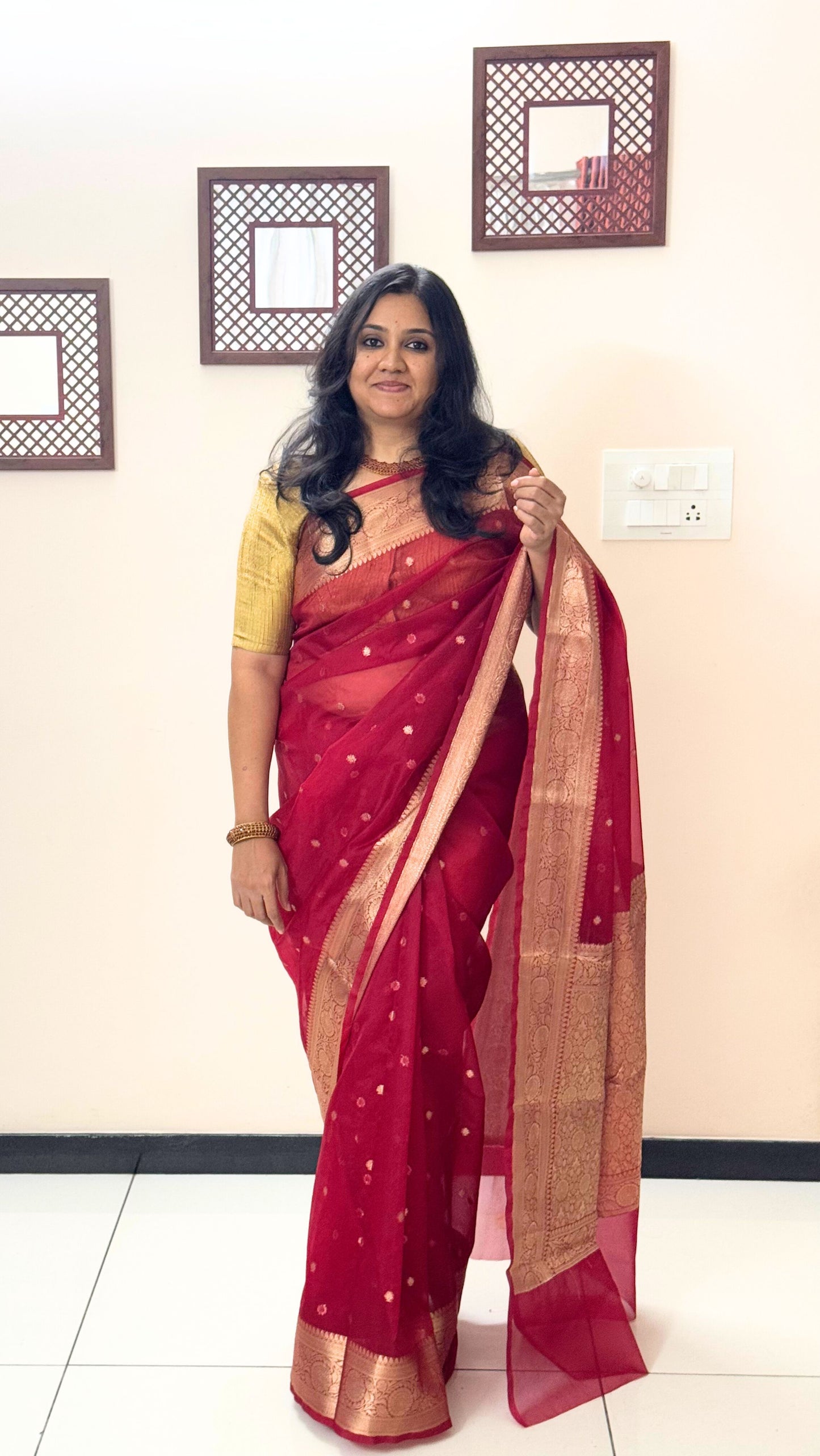 Traditional Banarasi Weaving in Organza - Maroon