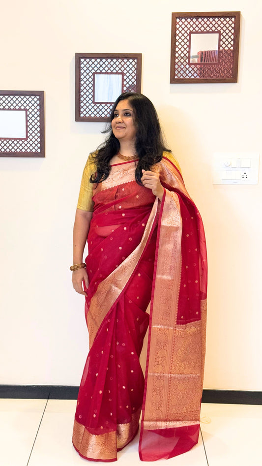 Traditional Banarasi Weaving in Organza - Maroon