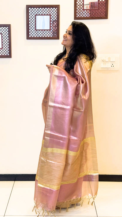 Shimmering Tissue Saree - Pink and Gold