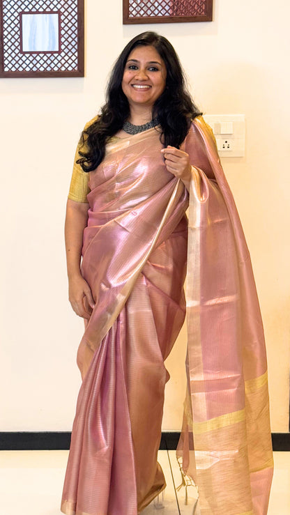 Shimmering Tissue Saree - Pink and Gold