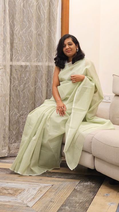 Work love, everyday saree - Kota cotton checks in Pastel Green