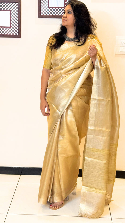 Shimmering Tissue Saree - Gold