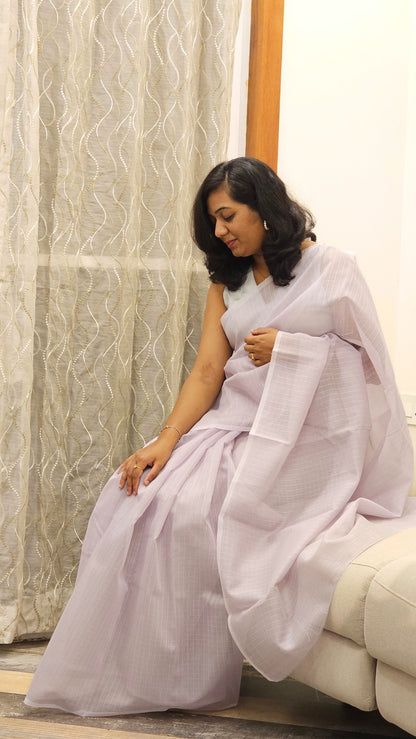 Work love, everyday saree - Kota cotton checks in Pastel Lavender