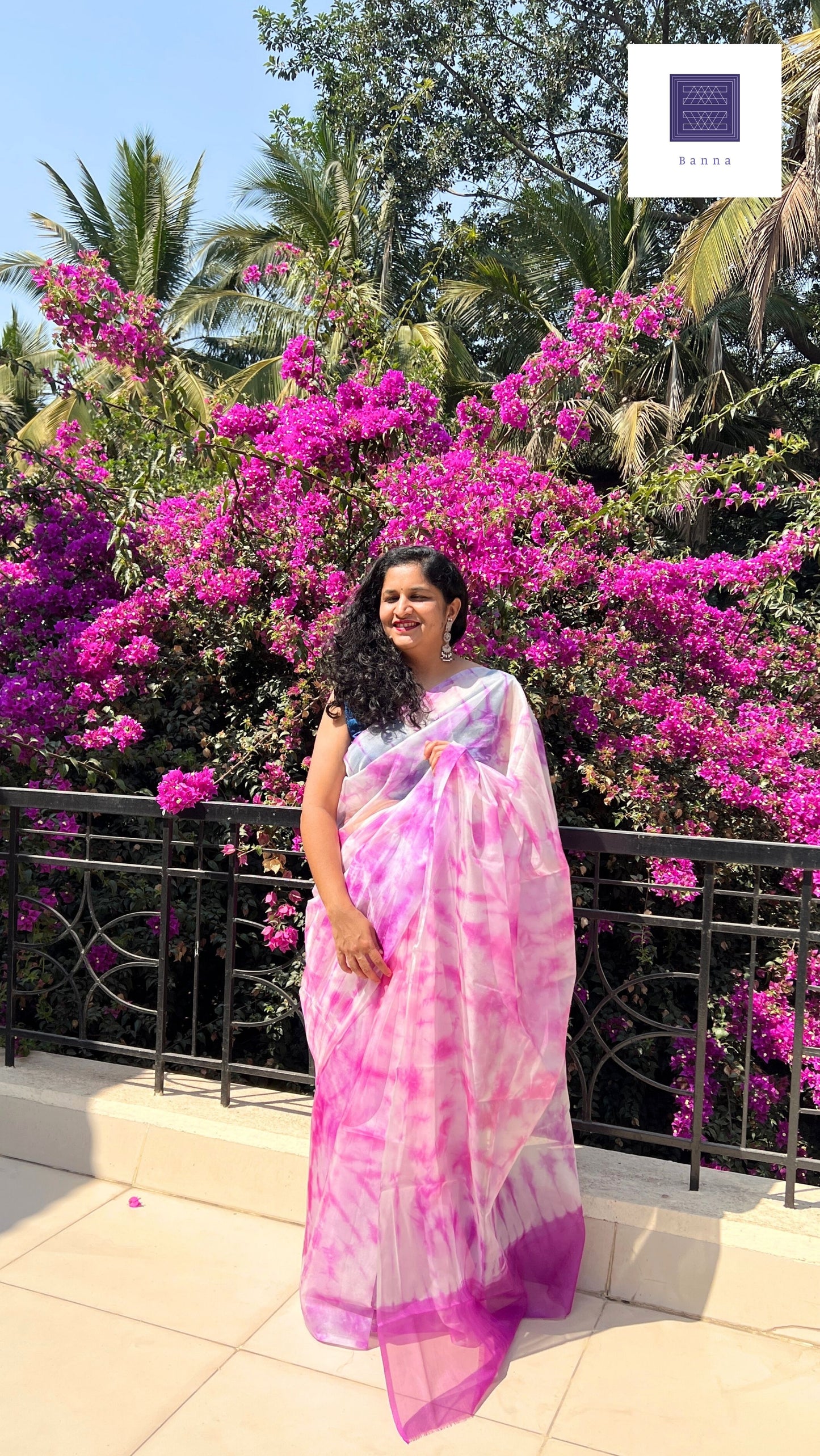 Pink and Purple Carnations - Banna's signature organza saree