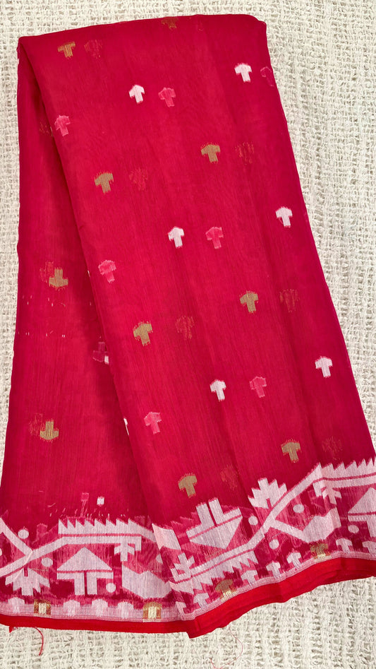 Cotton saree - Red and Pink