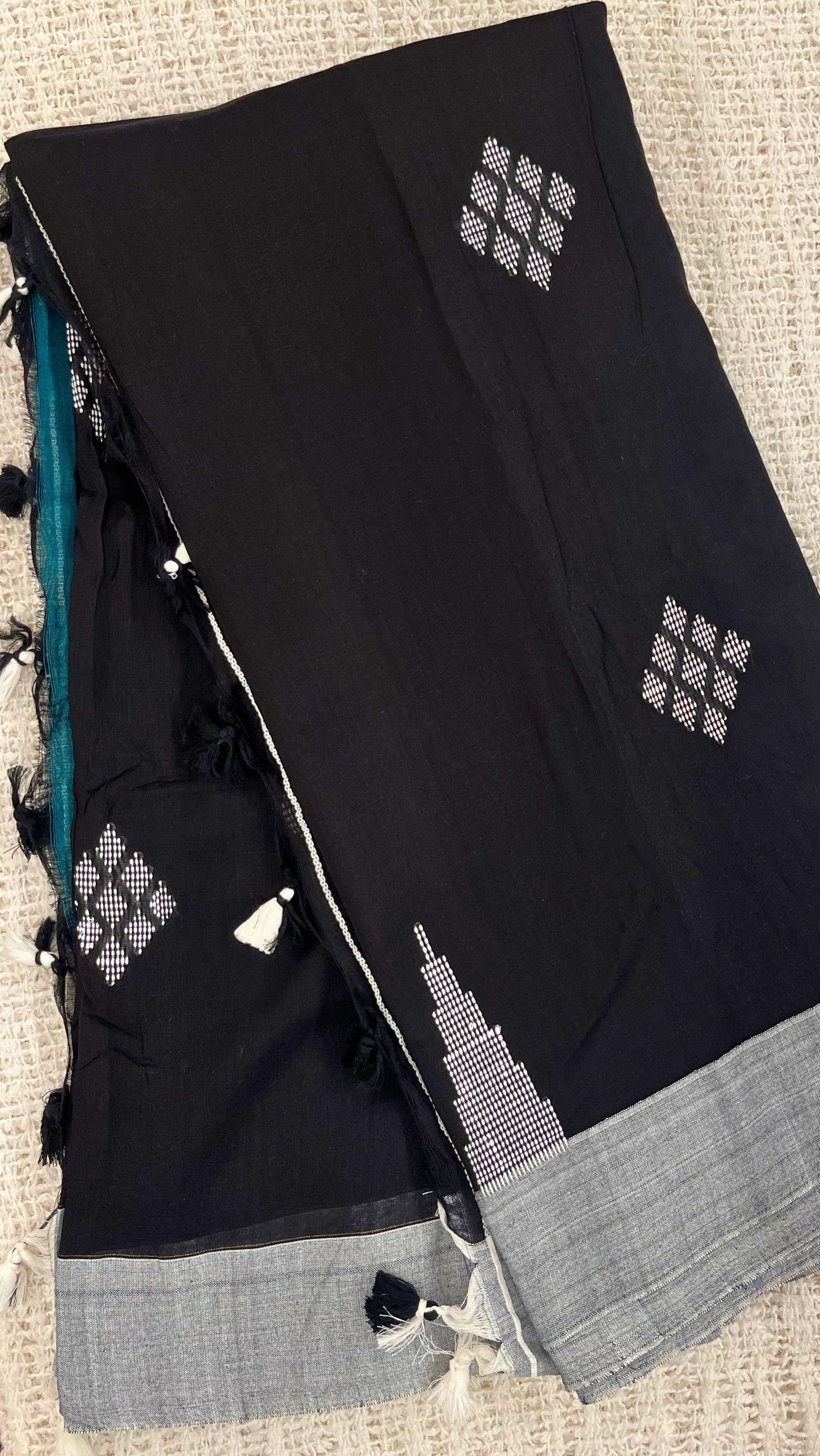 Cotton saree handwork - Black and Grey