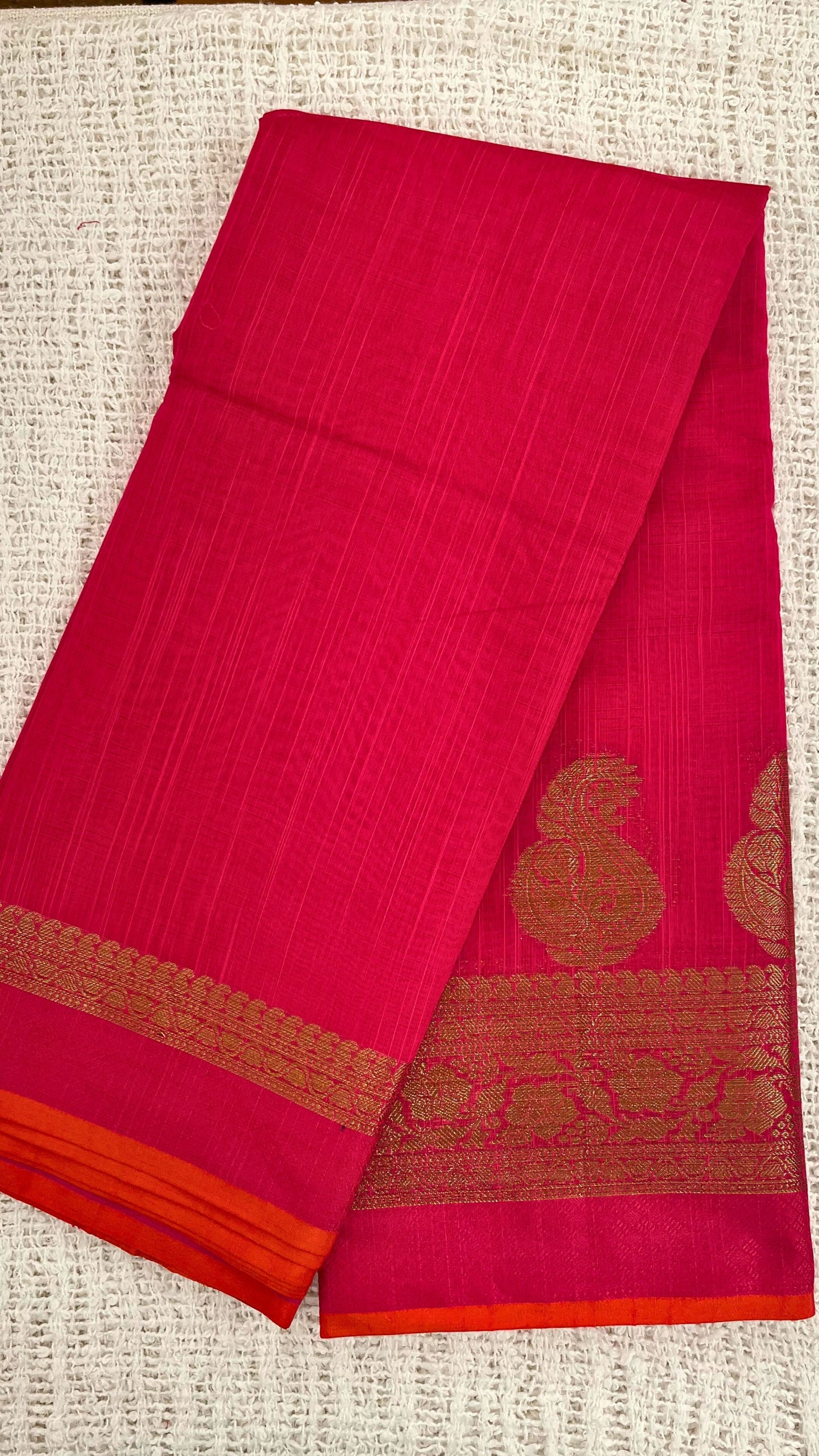 Linen Cotton Silk Saree with thread weaving - Rani Pink