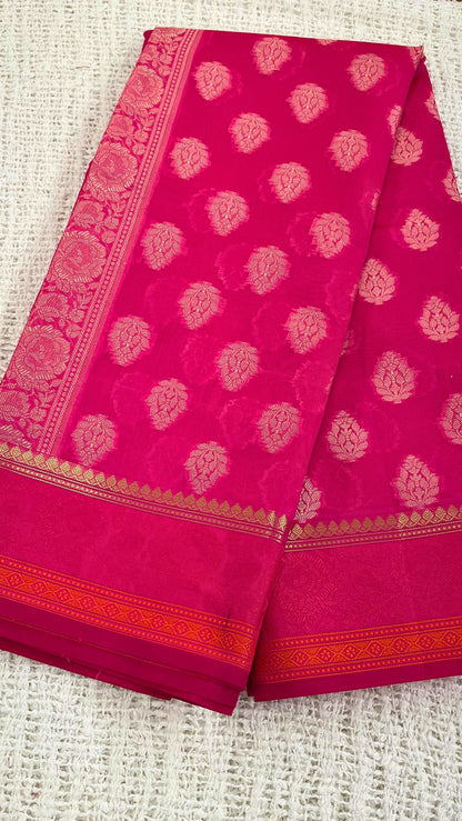 Cotton Silk Saree with thread weaving - Rani Pink