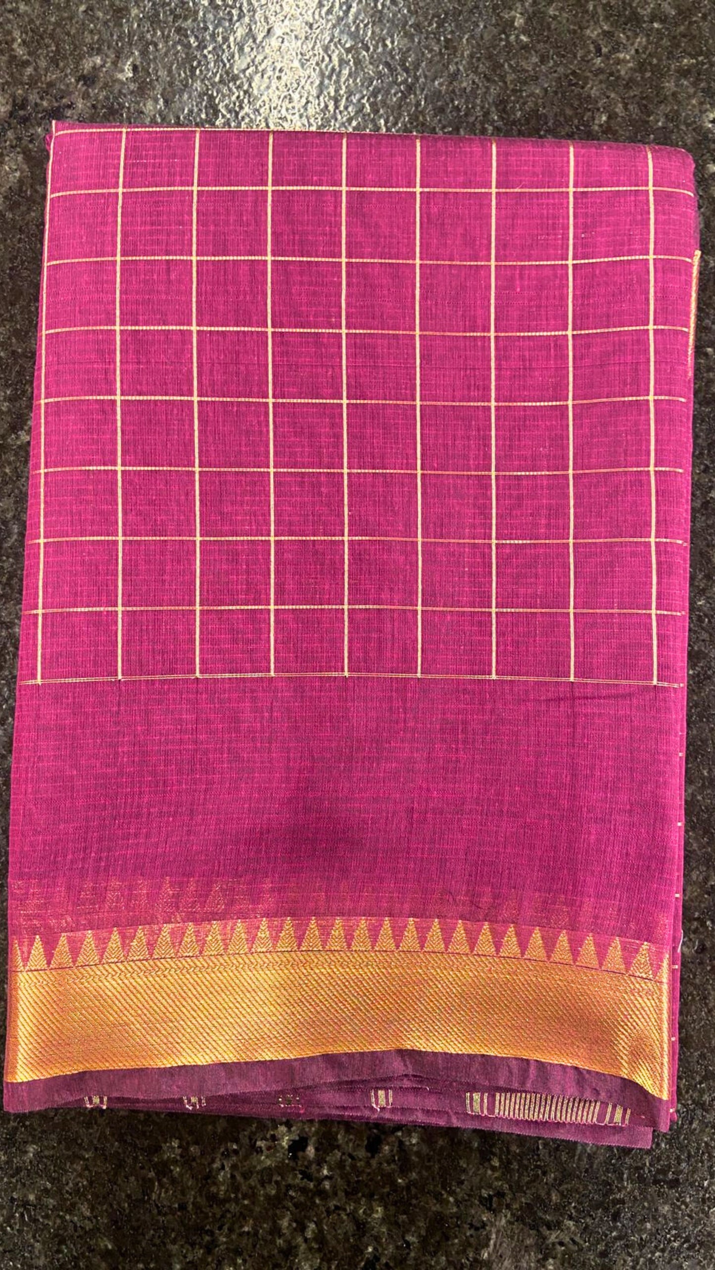 Cotton Saree checks with Temple border - Magenta