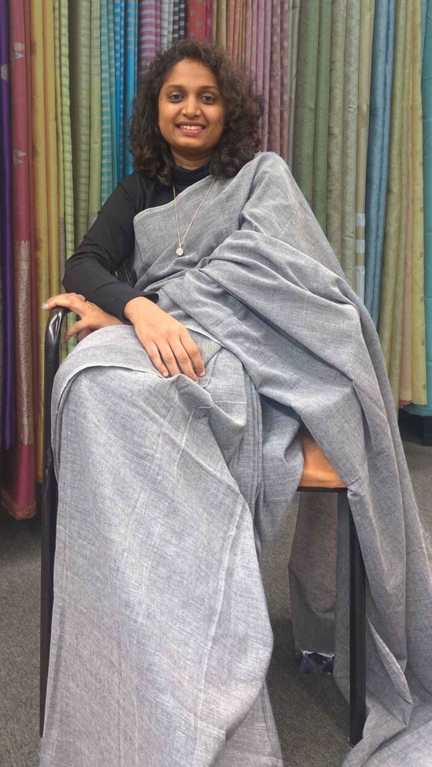 Soft Solid Cotton saree - Grey with grey tassel