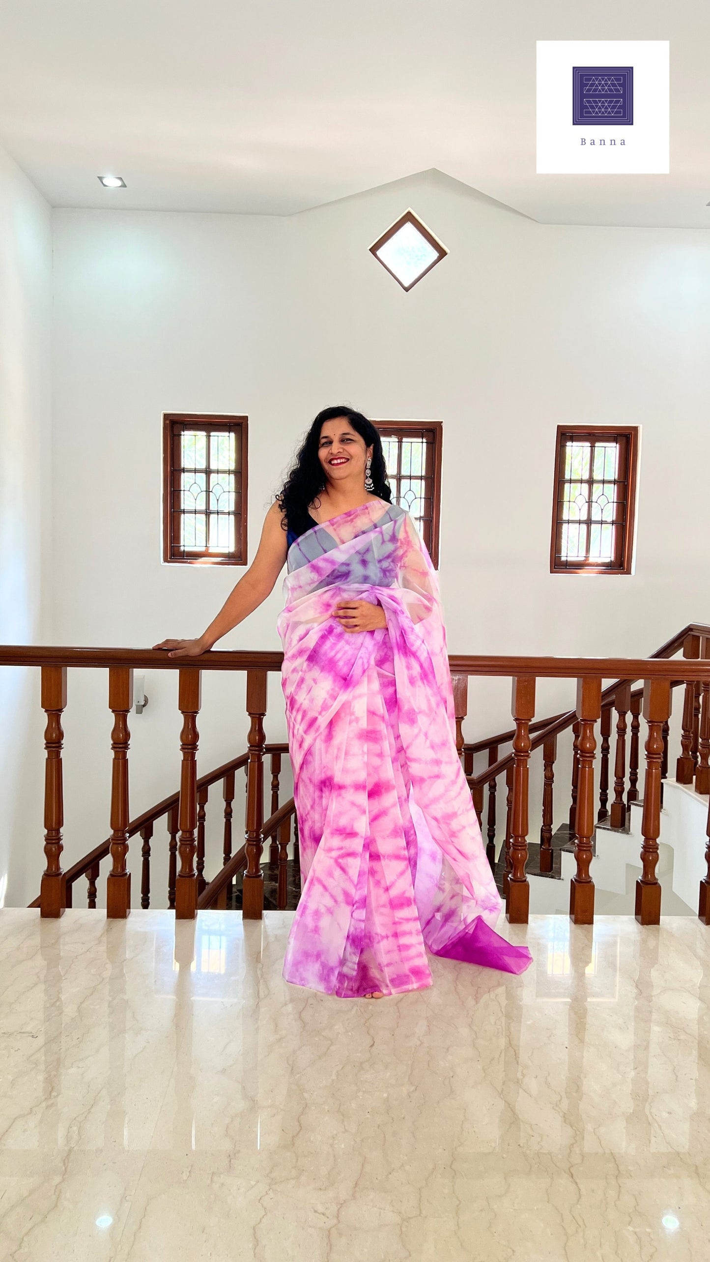 Pink and Purple Carnations - Banna's signature organza saree