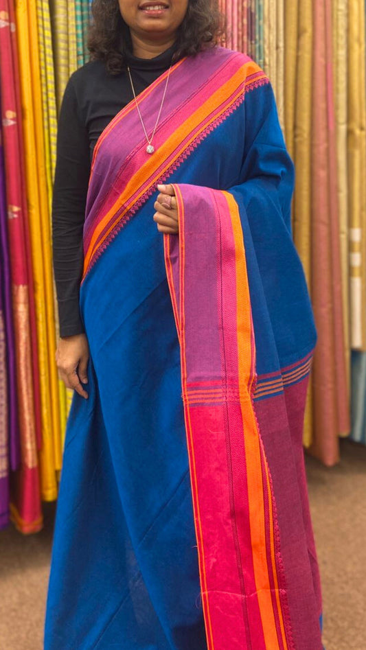 Soft Cotton saree with traditional border - Royal Blue