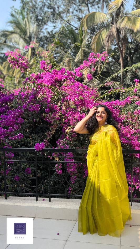 Mehndi Green - Solid Organza Saree