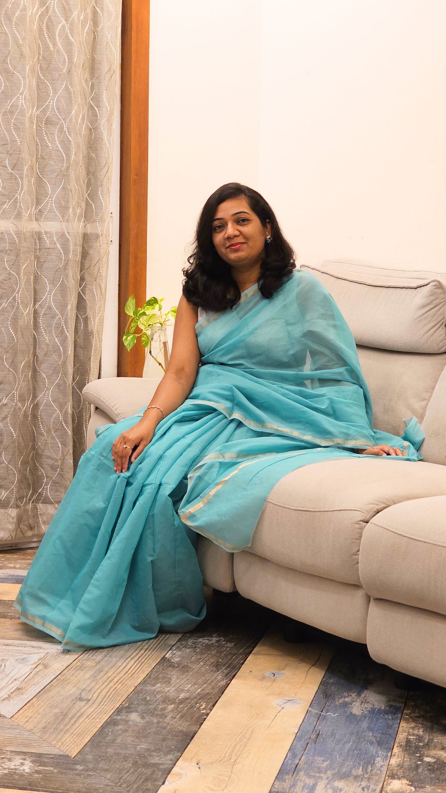 Work love, everyday saree - Neon Cyan Green