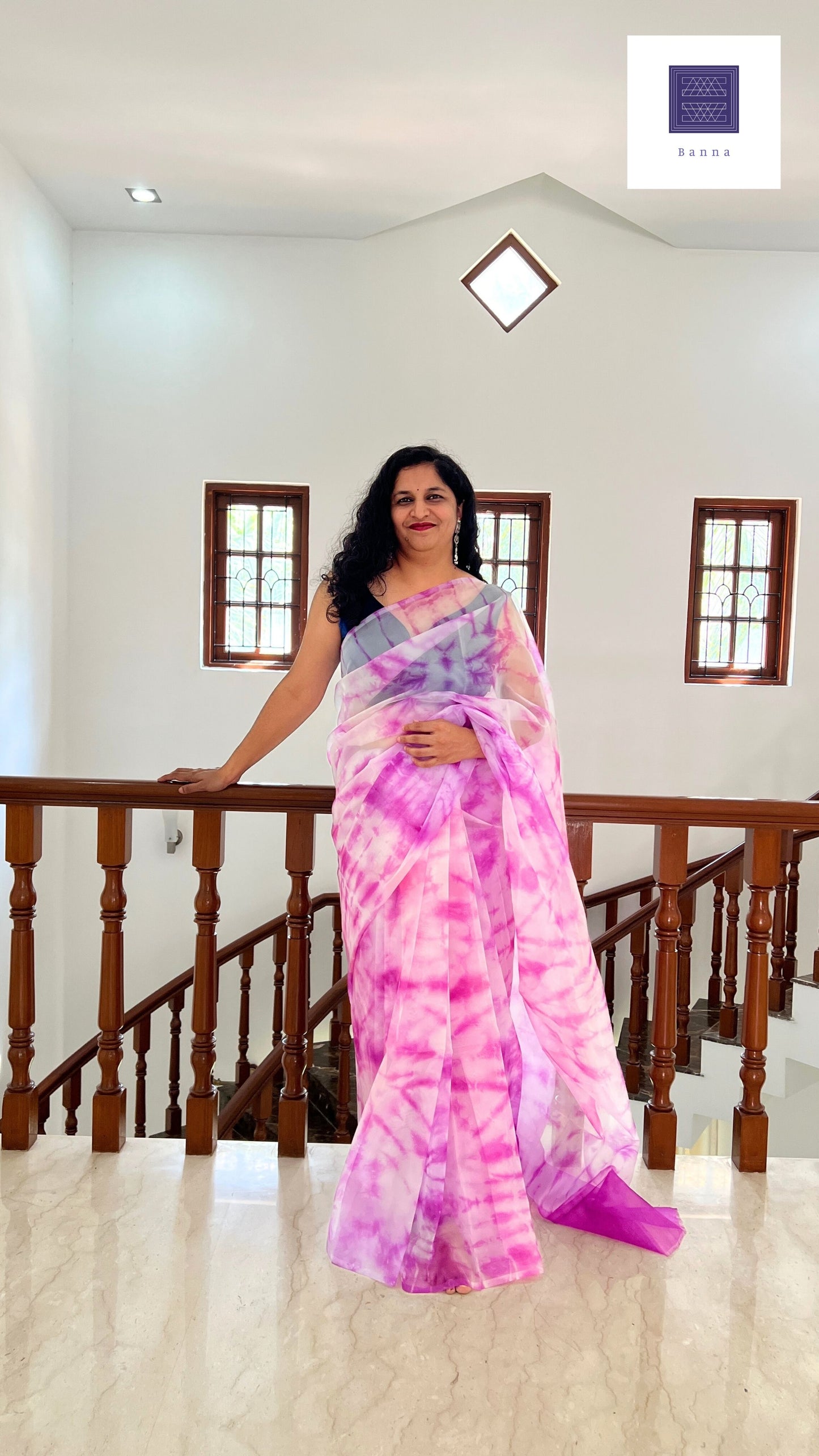 Pink and Purple Carnations - Banna's signature organza saree