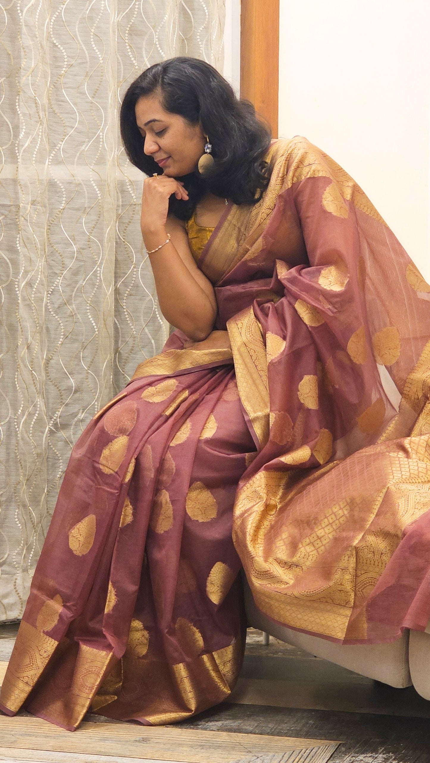 Traditional Banarasi Weave in Kora Saree - Plum