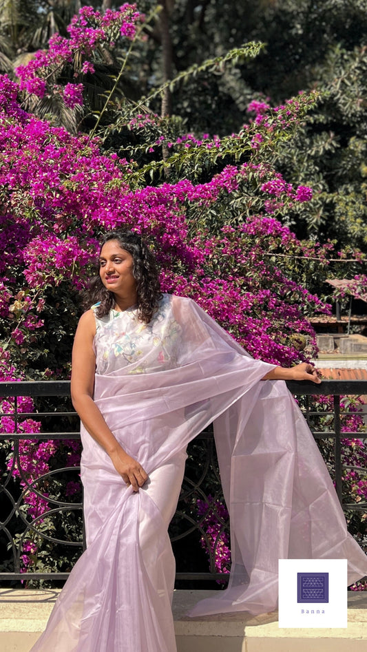 Pastel Lavender - Banna's signature solid organza saree