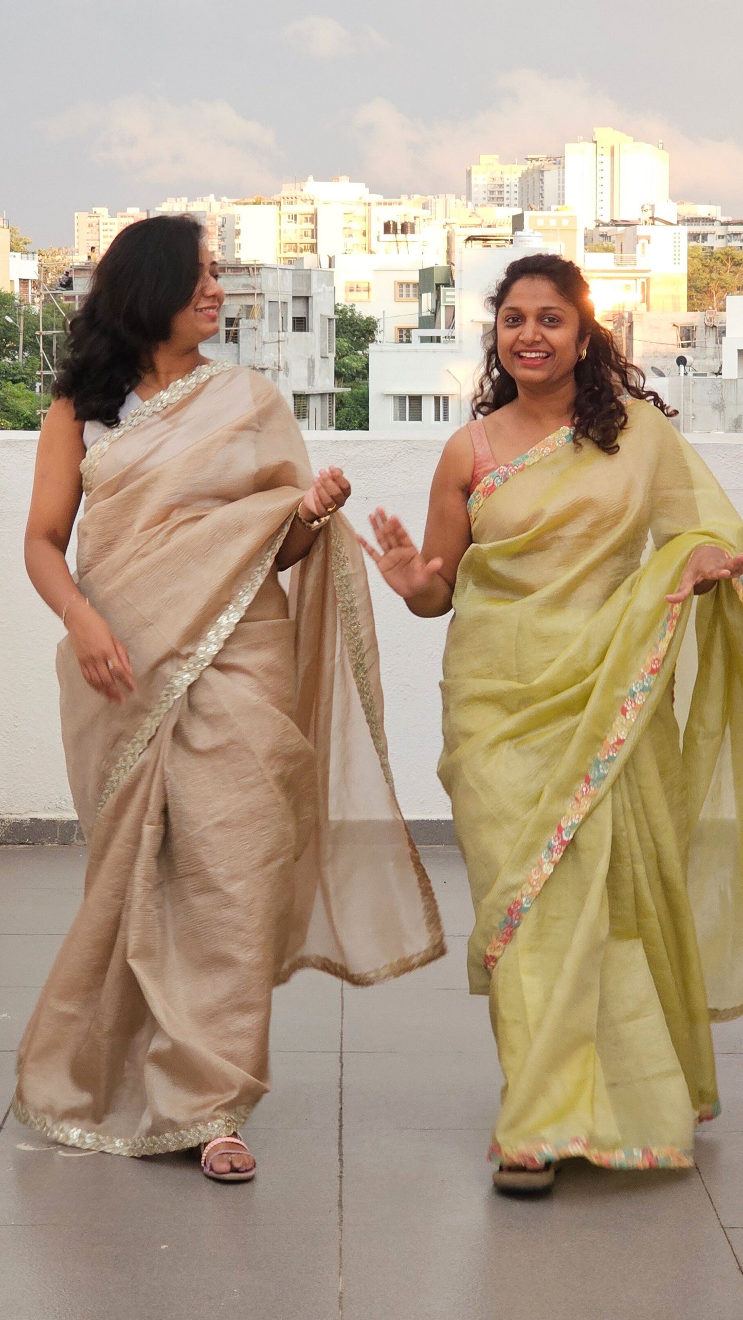 Shimmering Evening Crush Tissue Saree - Lime Green