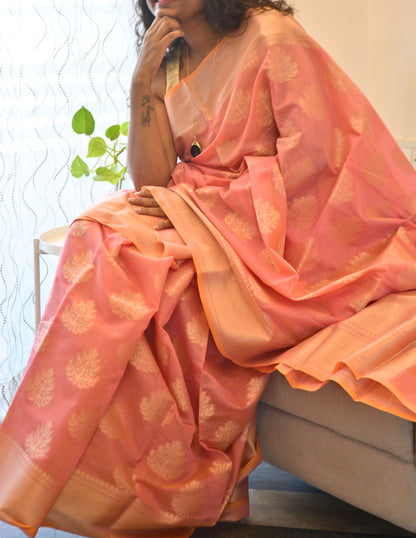 Banaras Silk Cotton - Peach and Pink