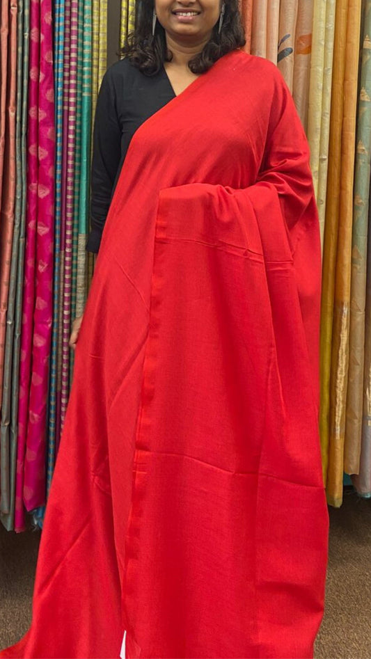 Soft Solid Cotton saree - Red