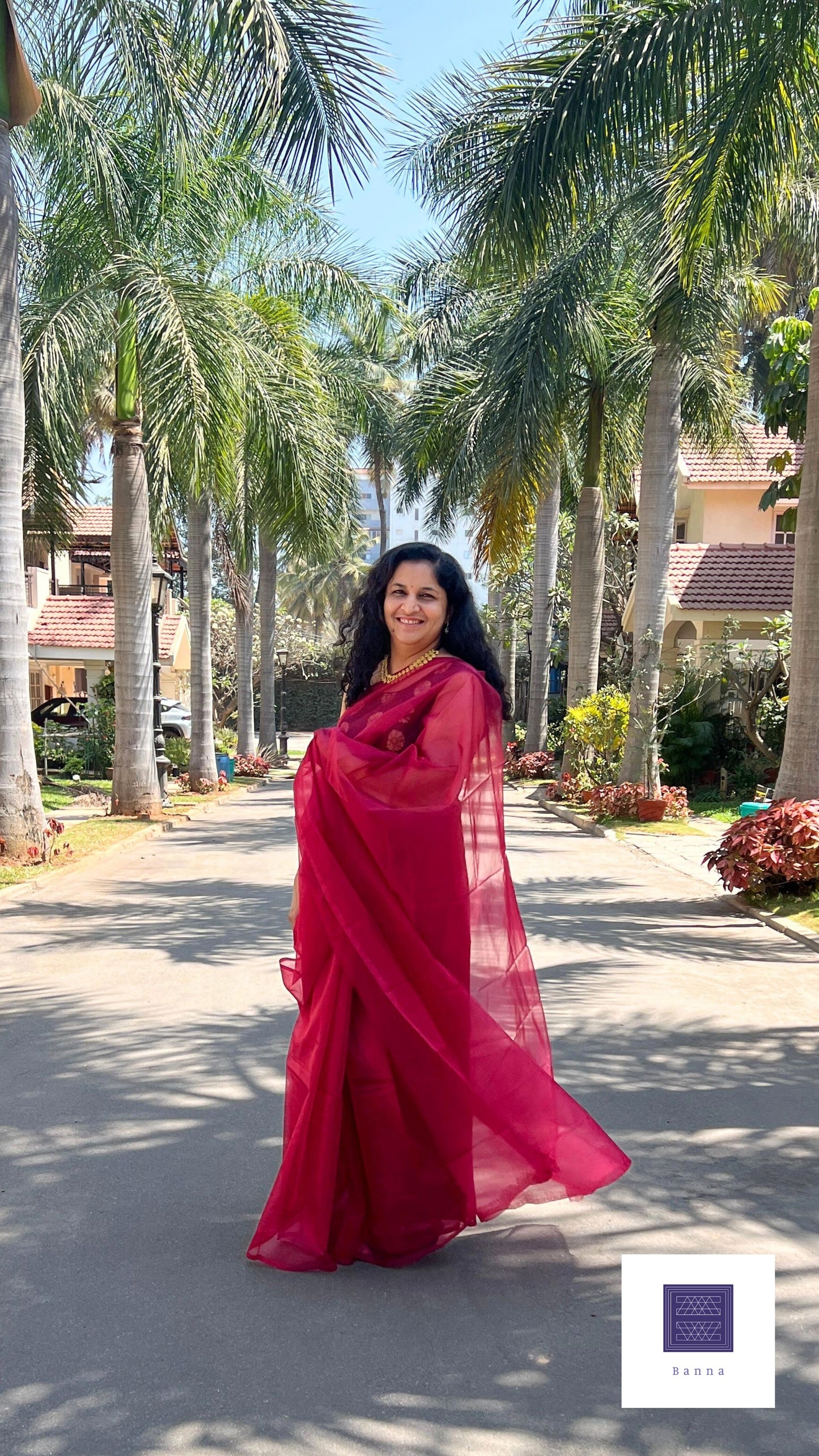 Maroon Solid Organza saree - Banna's signature solid organza saree