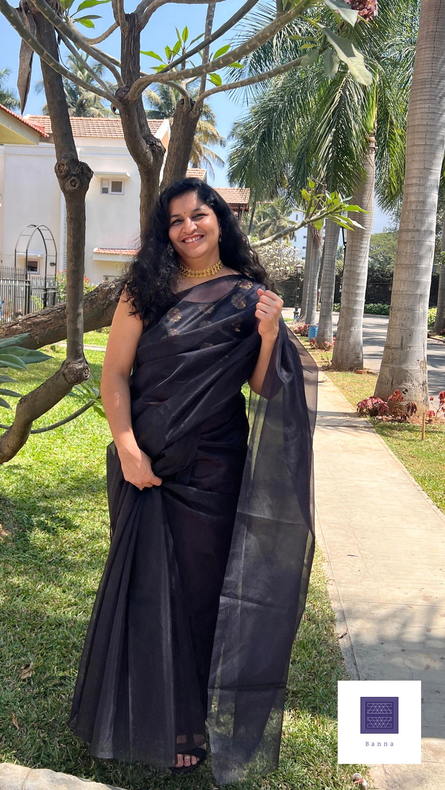 Black Solid Organza saree - Banna's signature organza saree