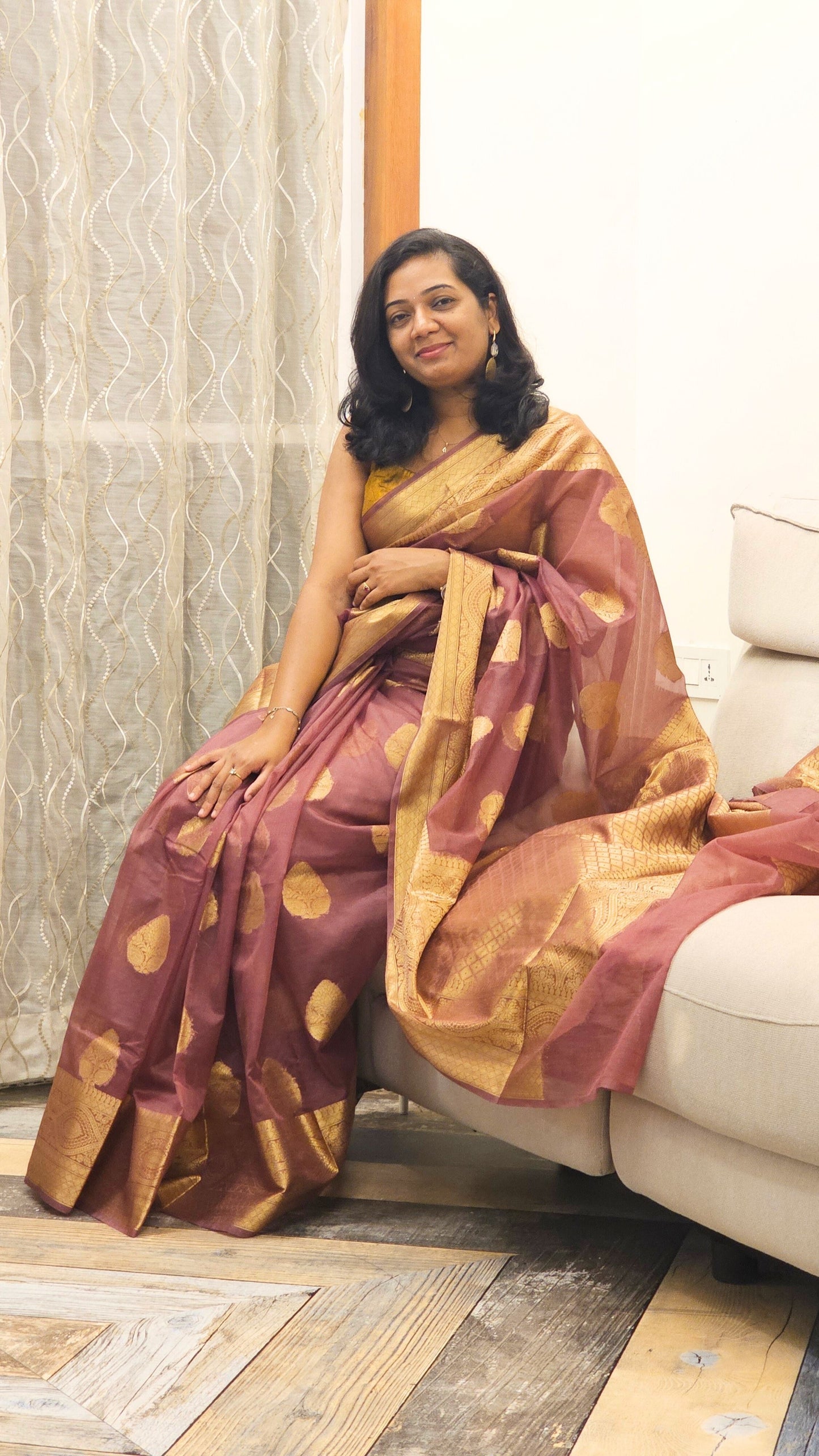 Traditional Banarasi Weave in Kora Saree - Plum