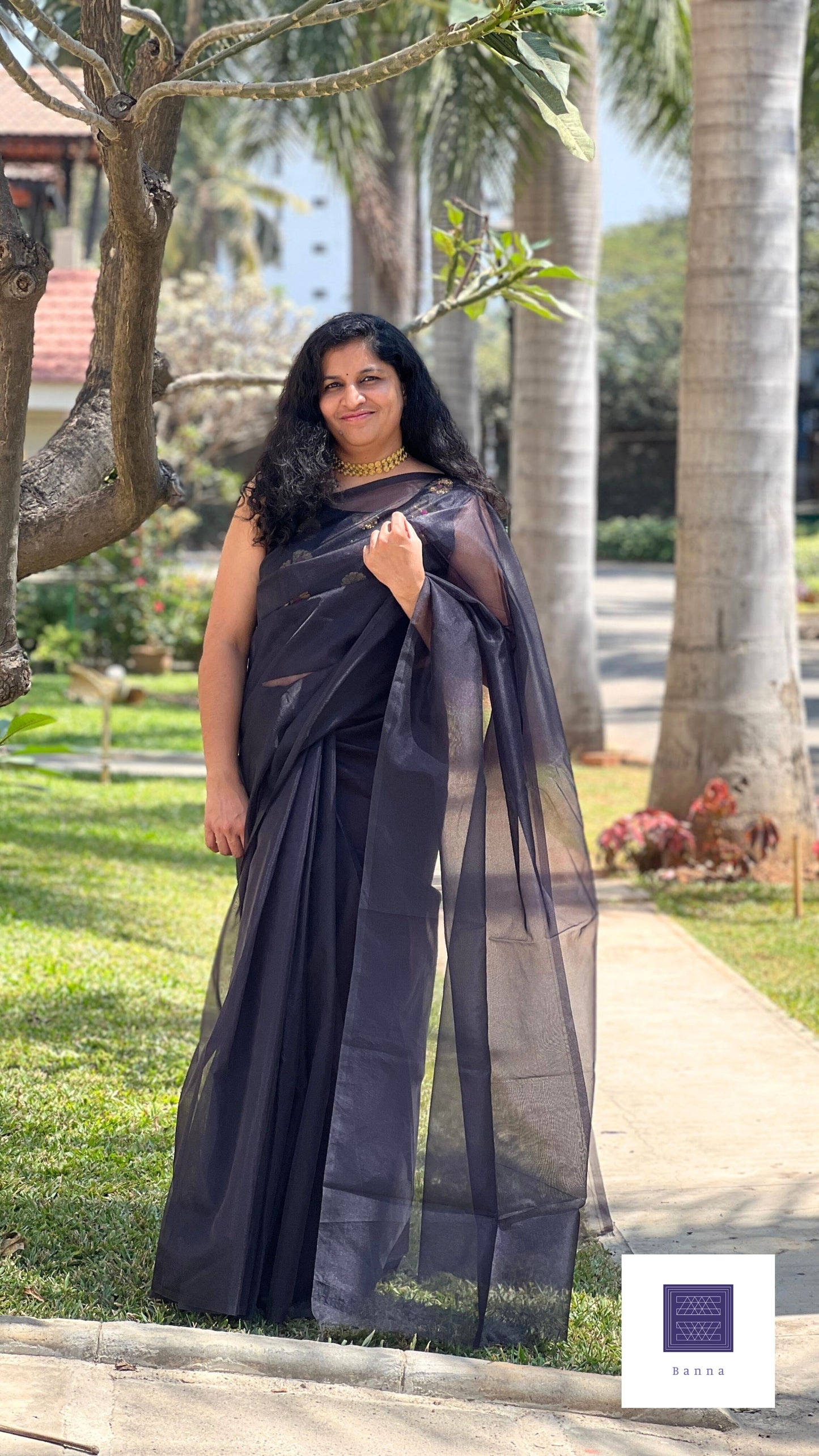 Black Solid Organza saree - Banna's signature organza saree