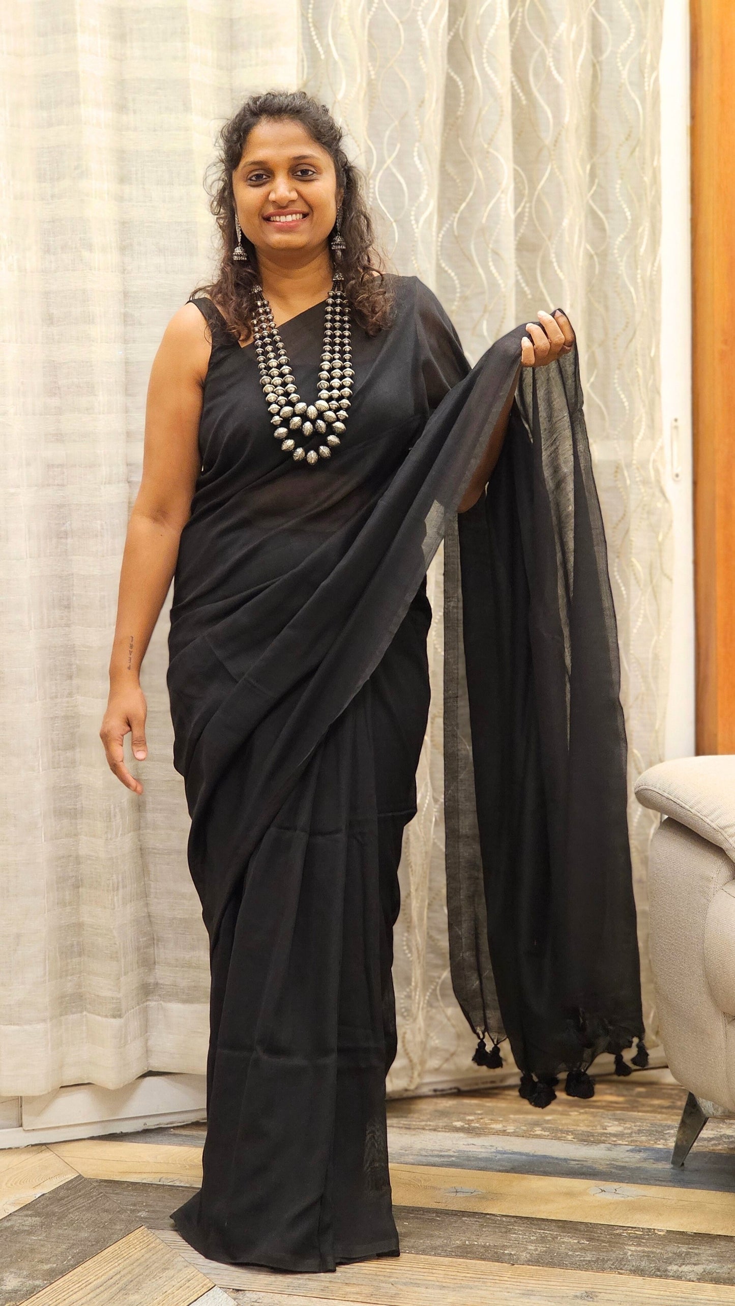 Soft Solid Cotton saree - Black