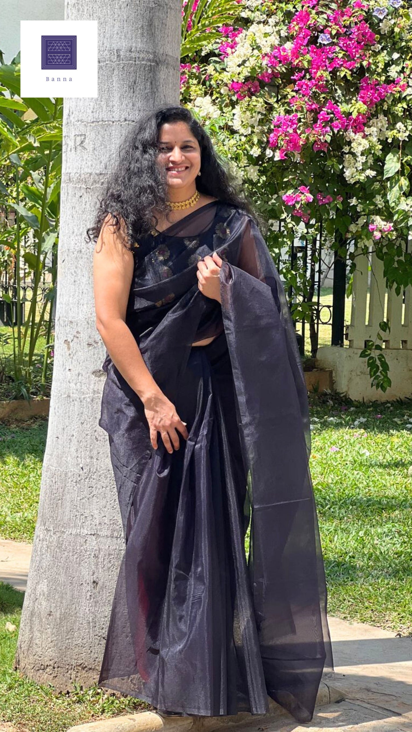 Black Solid Organza saree - Banna's signature organza saree