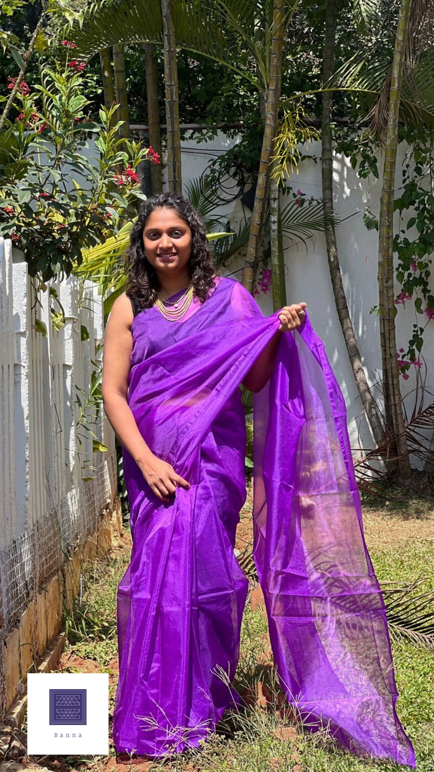 Butterfly bush dark Purple - Solid Organza Saree