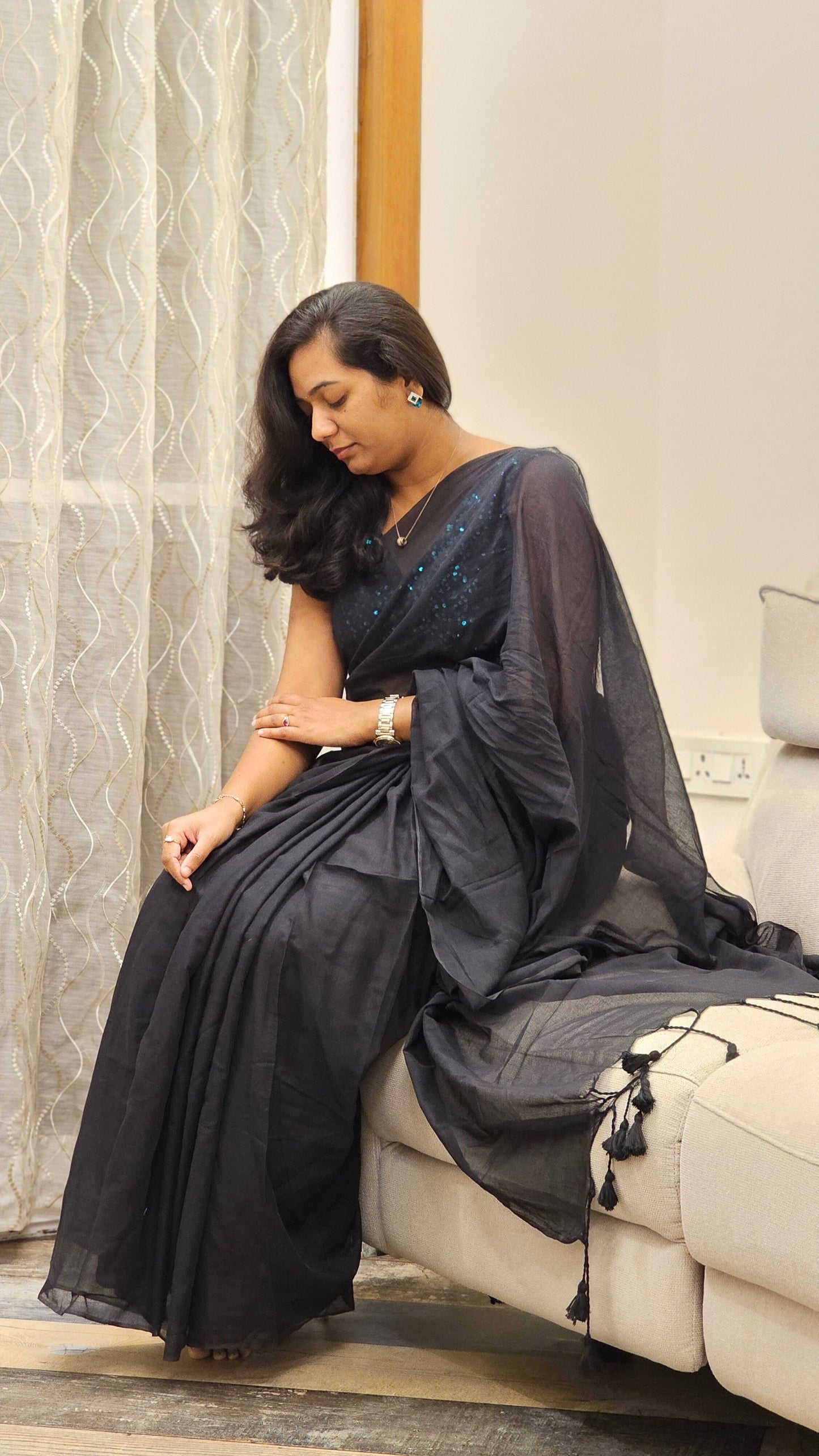 Soft Mul Cotton saree - Black