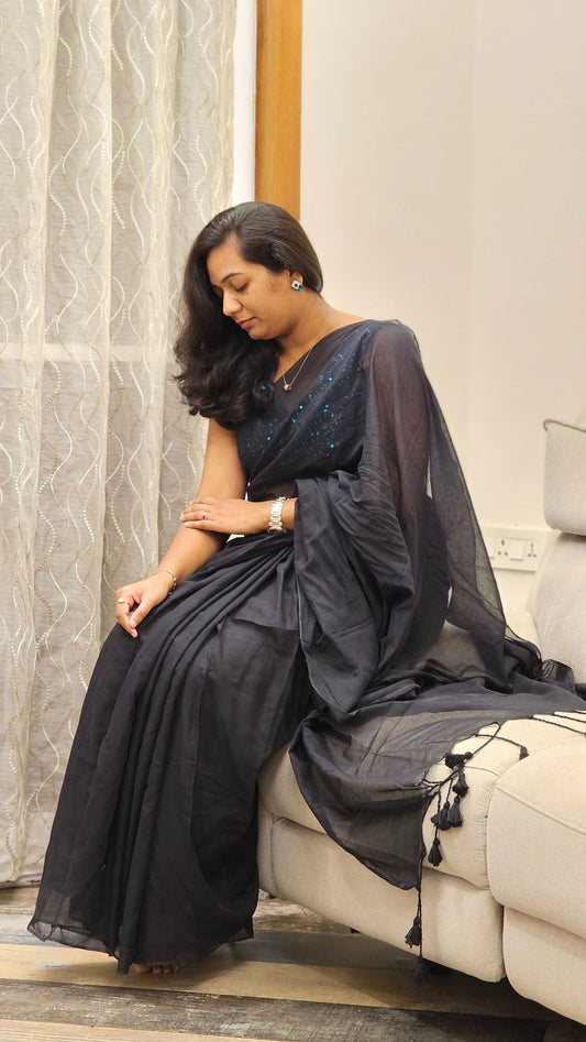 Soft Mul Cotton saree - Black