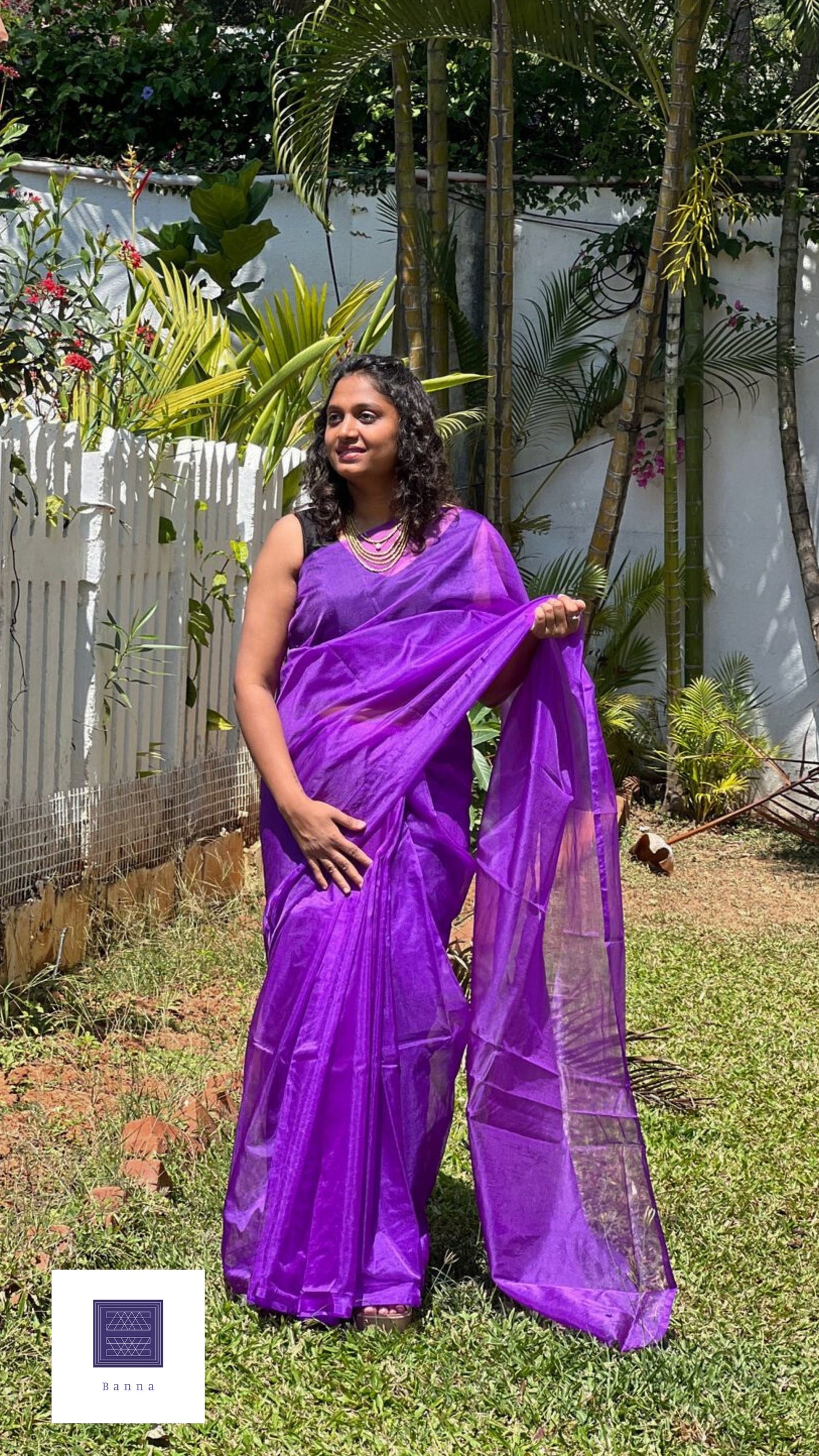 Butterfly bush dark Purple - Solid Organza Saree