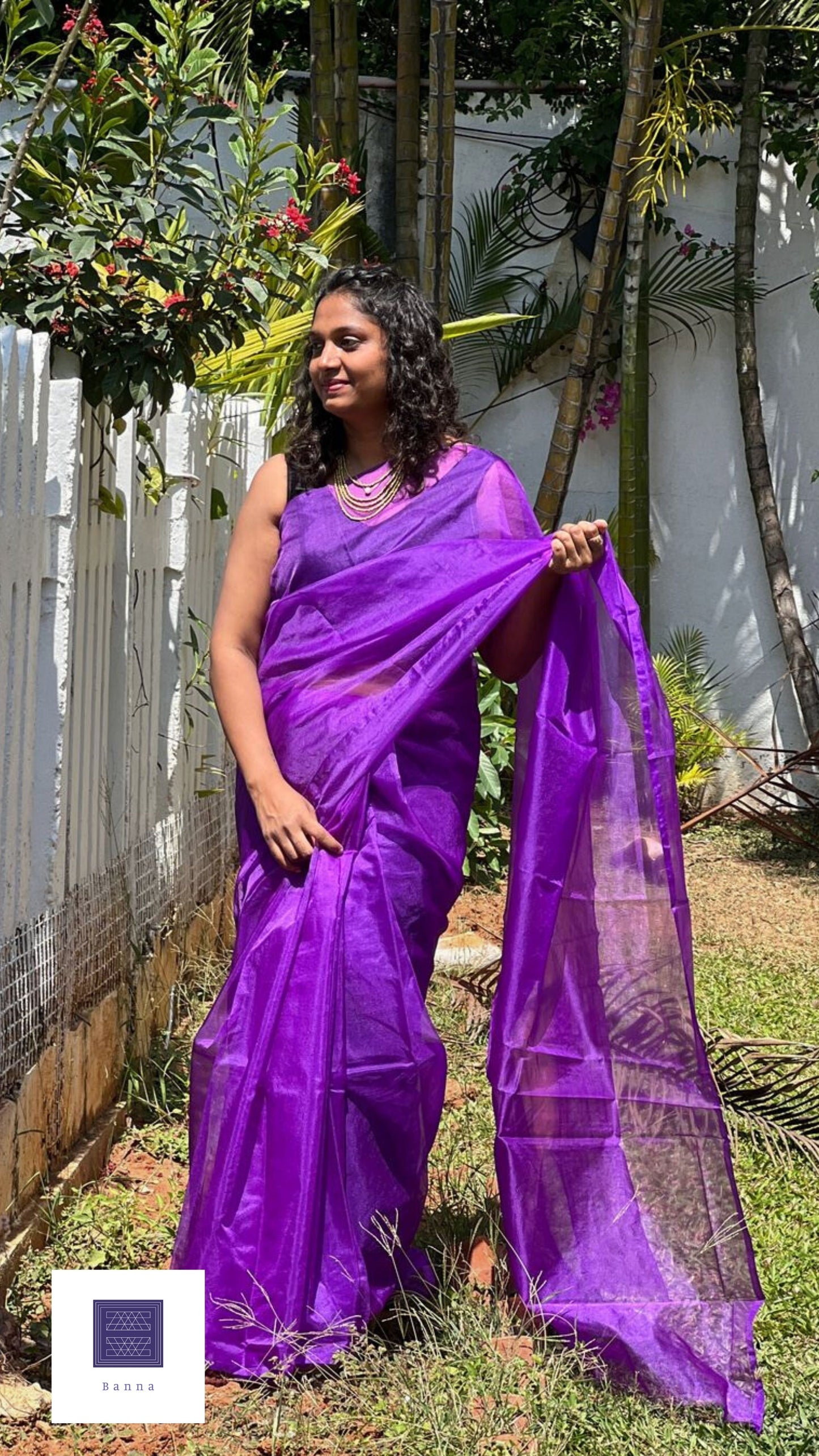 Butterfly bush dark Purple - Solid Organza Saree