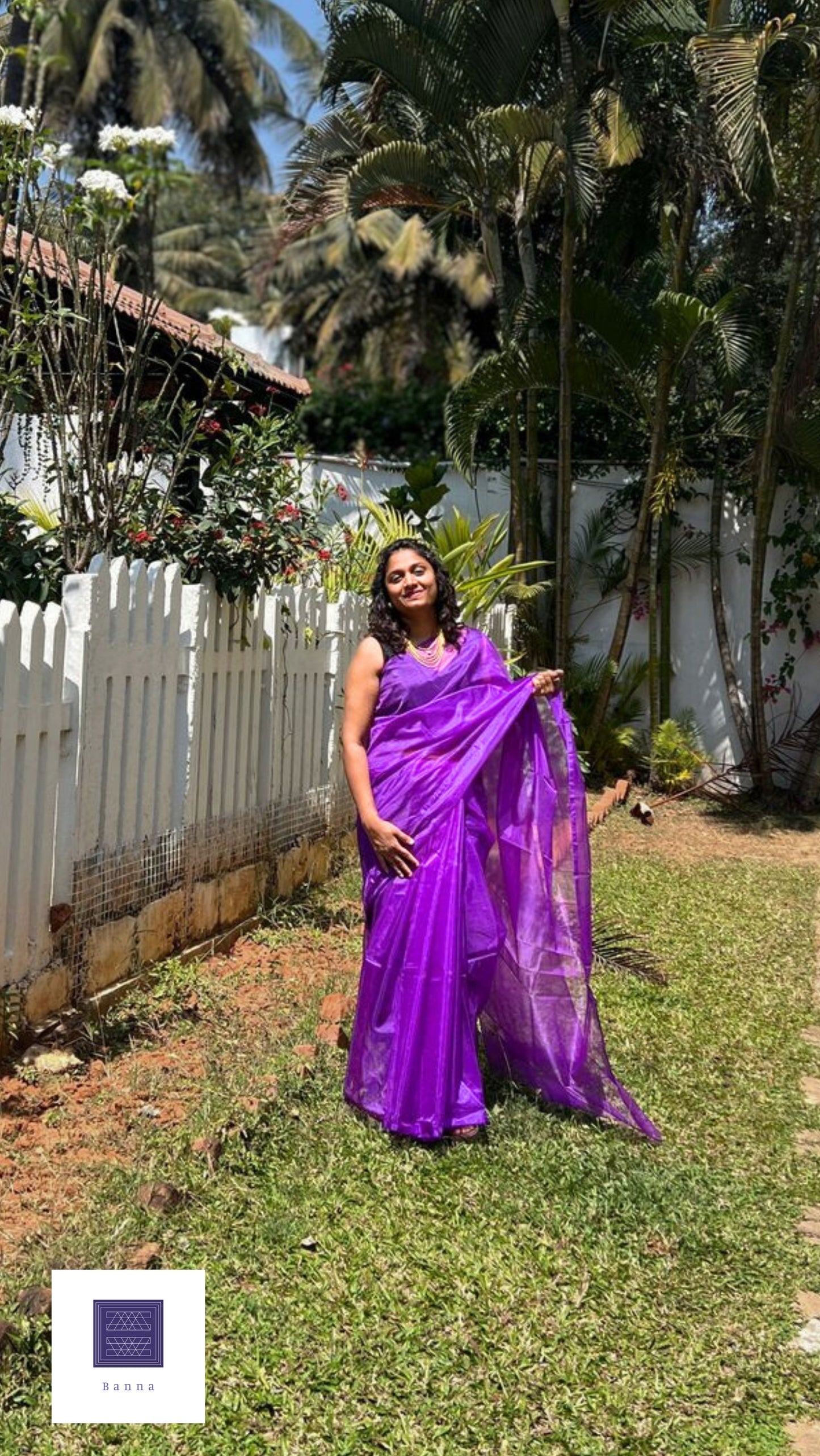 Butterfly bush dark Purple - Solid Organza Saree