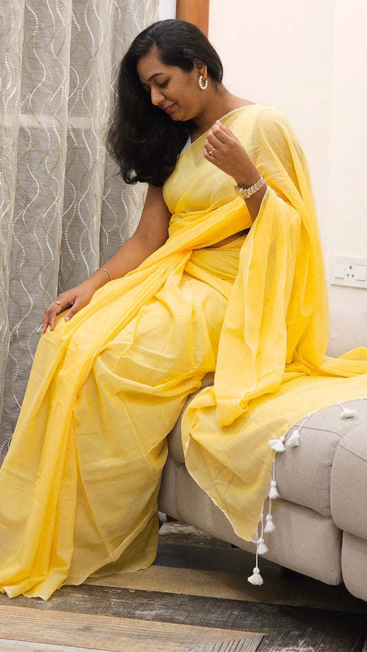 Soft Mul Cotton saree - Mango Yellow