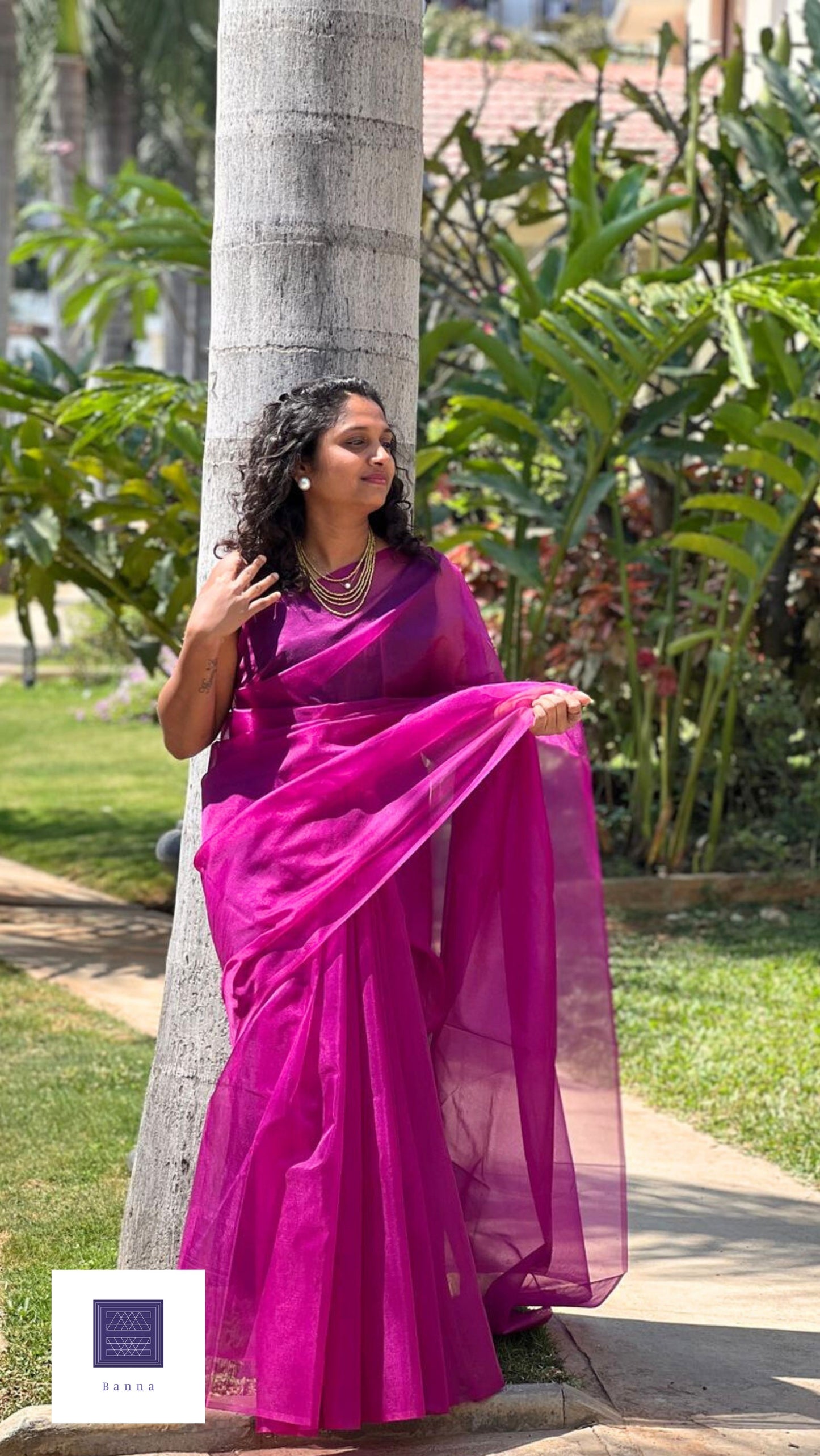 Dark Purple Grape - Solid Organza Saree