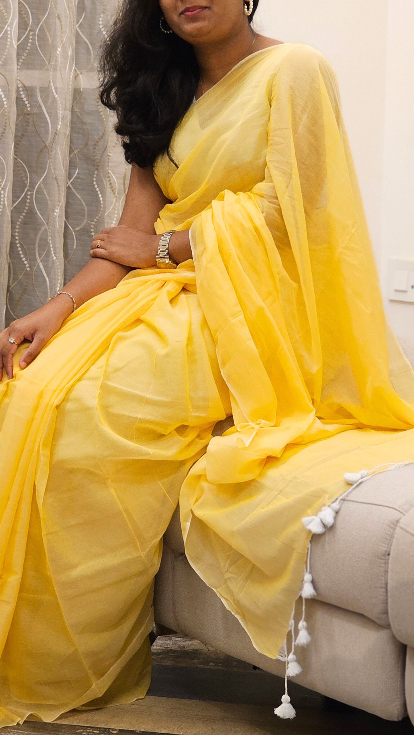 Soft Mul Cotton saree - Mango Yellow