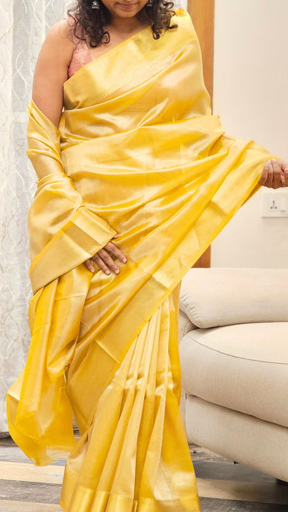 Tissue Saree with classic border - Yellow