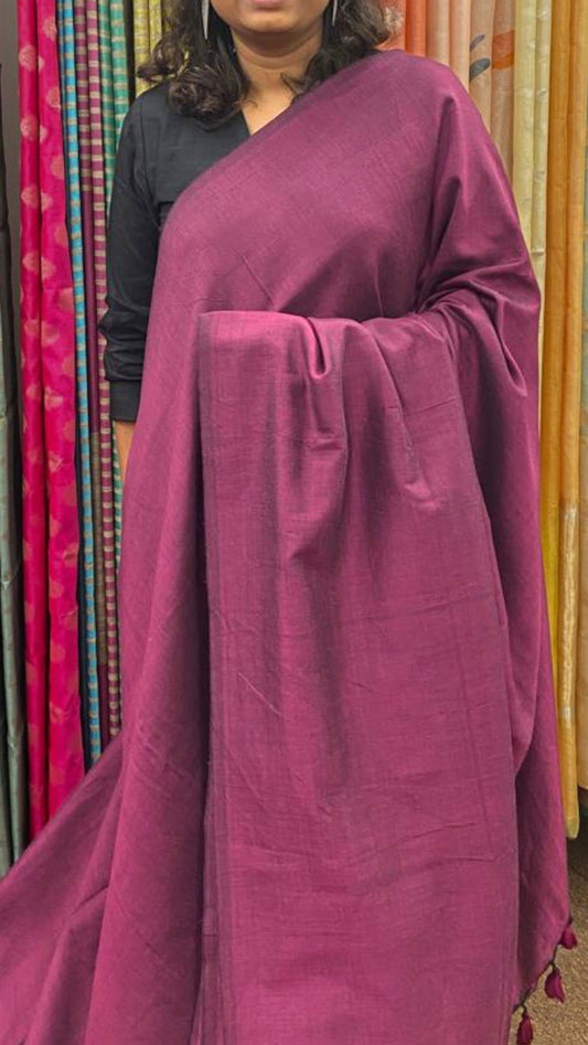 Soft Solid Cotton saree - Wine Purple