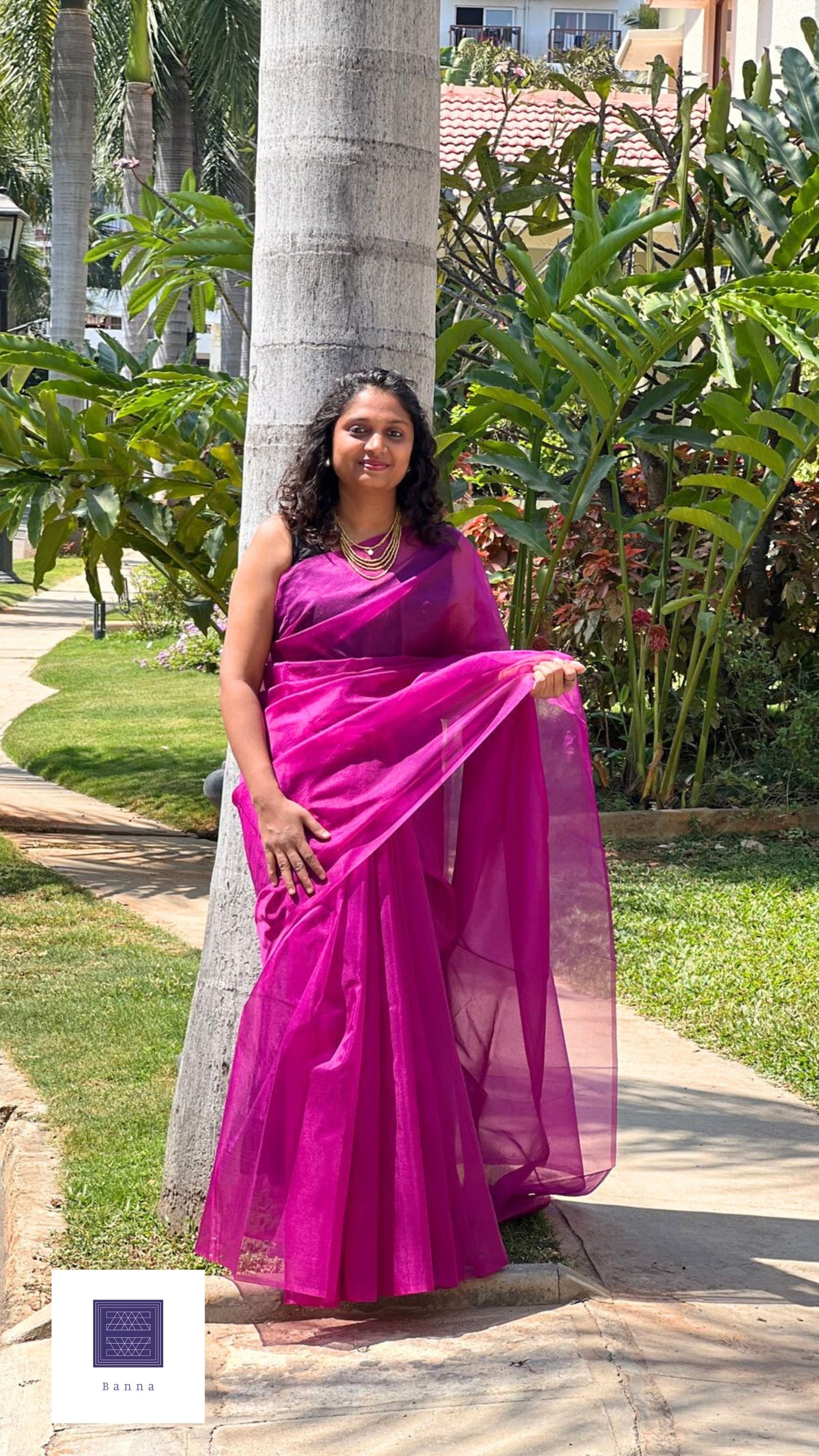 Dark Purple Grape - Solid Organza Saree