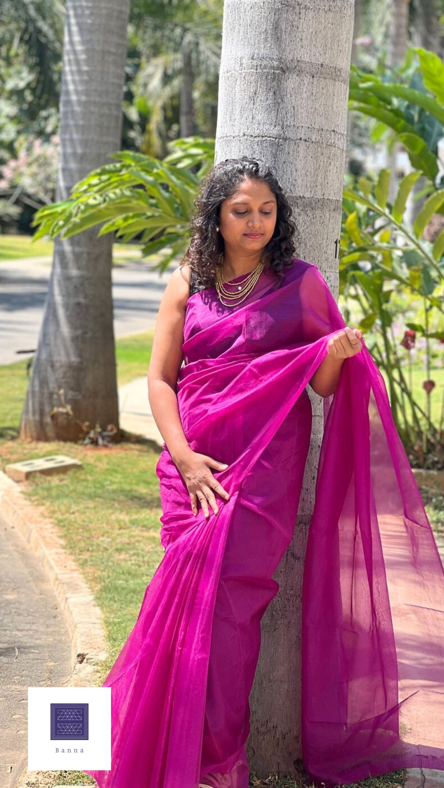 Dark Purple Grape - Solid Organza Saree