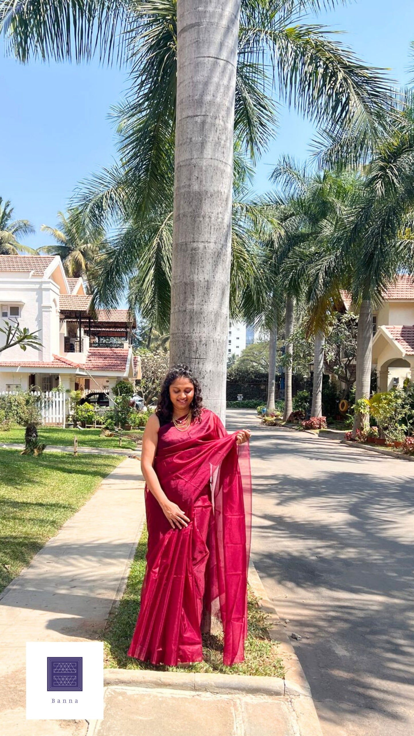 Maroon Brown Solid Organza saree - Banna's signature organza saree