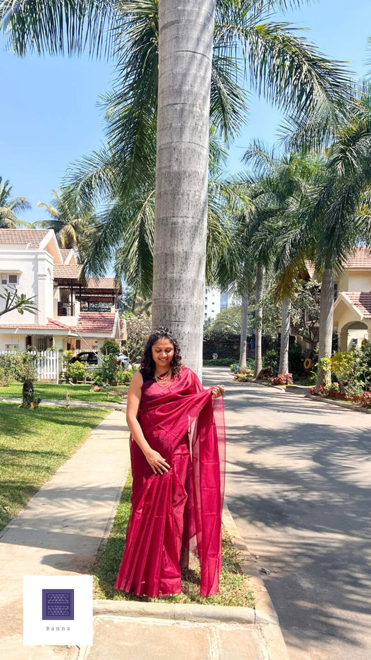 Maroon Brown Solid Organza saree - Banna's signature organza saree