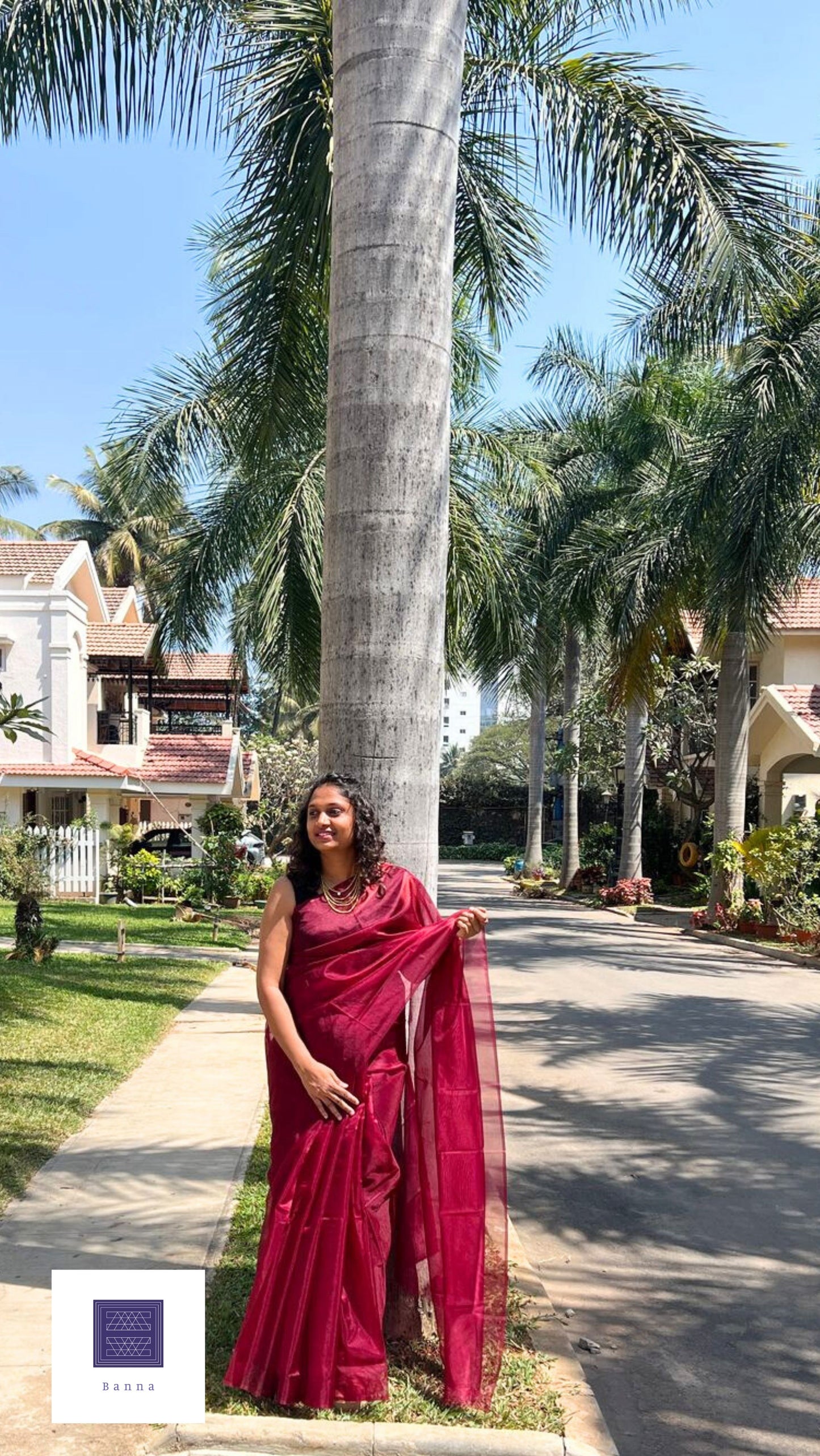 Maroon Brown Solid Organza saree - Banna's signature organza saree