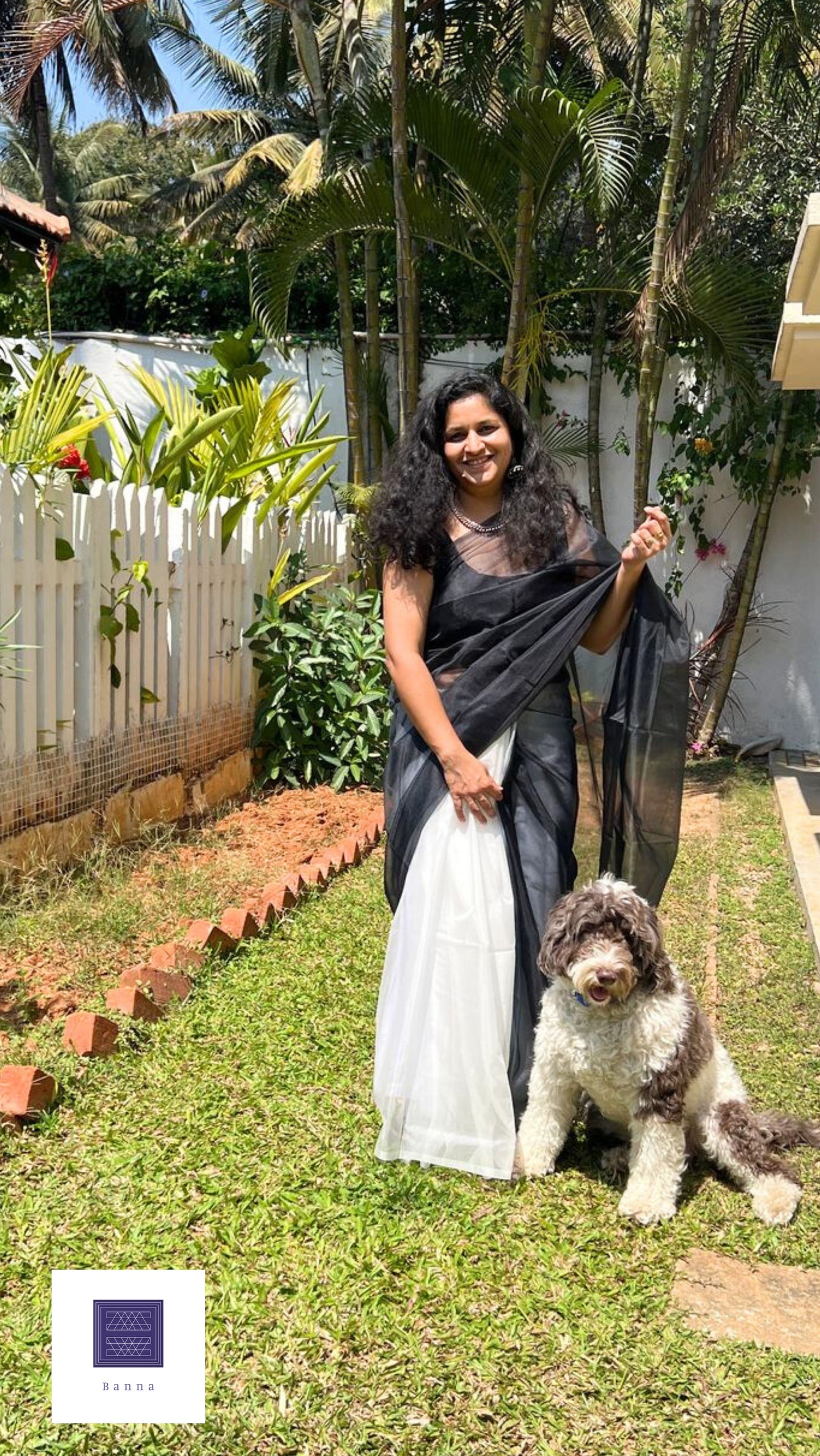 Black and White Panda saree - Banna's signature organza saree